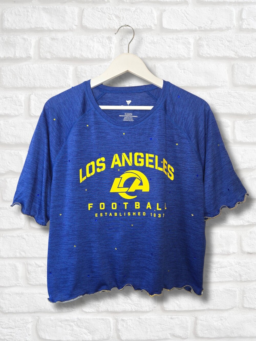 Los Angeles Rams Ruffle Crop Top W/Rhinestones
